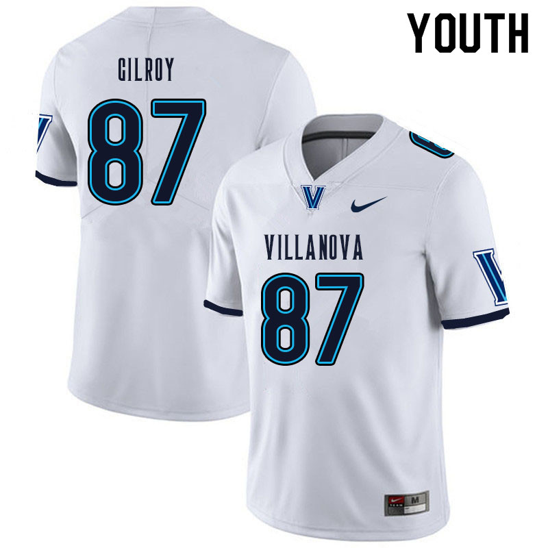 Youth #87 Charlie Gilroy Villanova Wildcats College Football Jerseys Sale-White - Click Image to Close